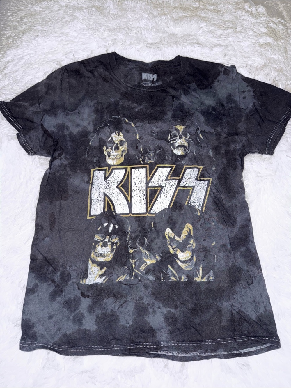 Kiss Black Tie-Dye Logo & Band Graphic Tee